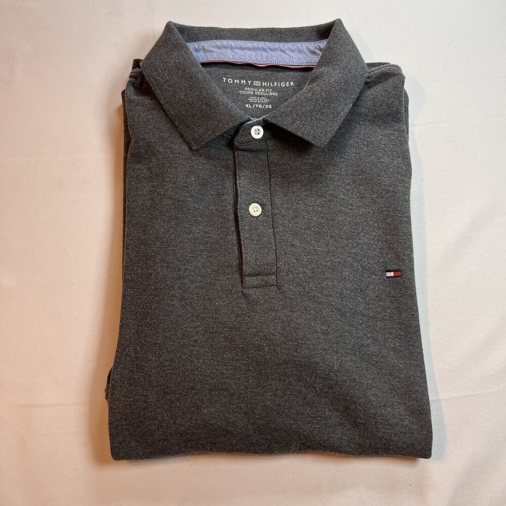 TOMMY HILFIGER Heather Gray Polo Shirt Core Cotton Lightweight Regular Fit XL